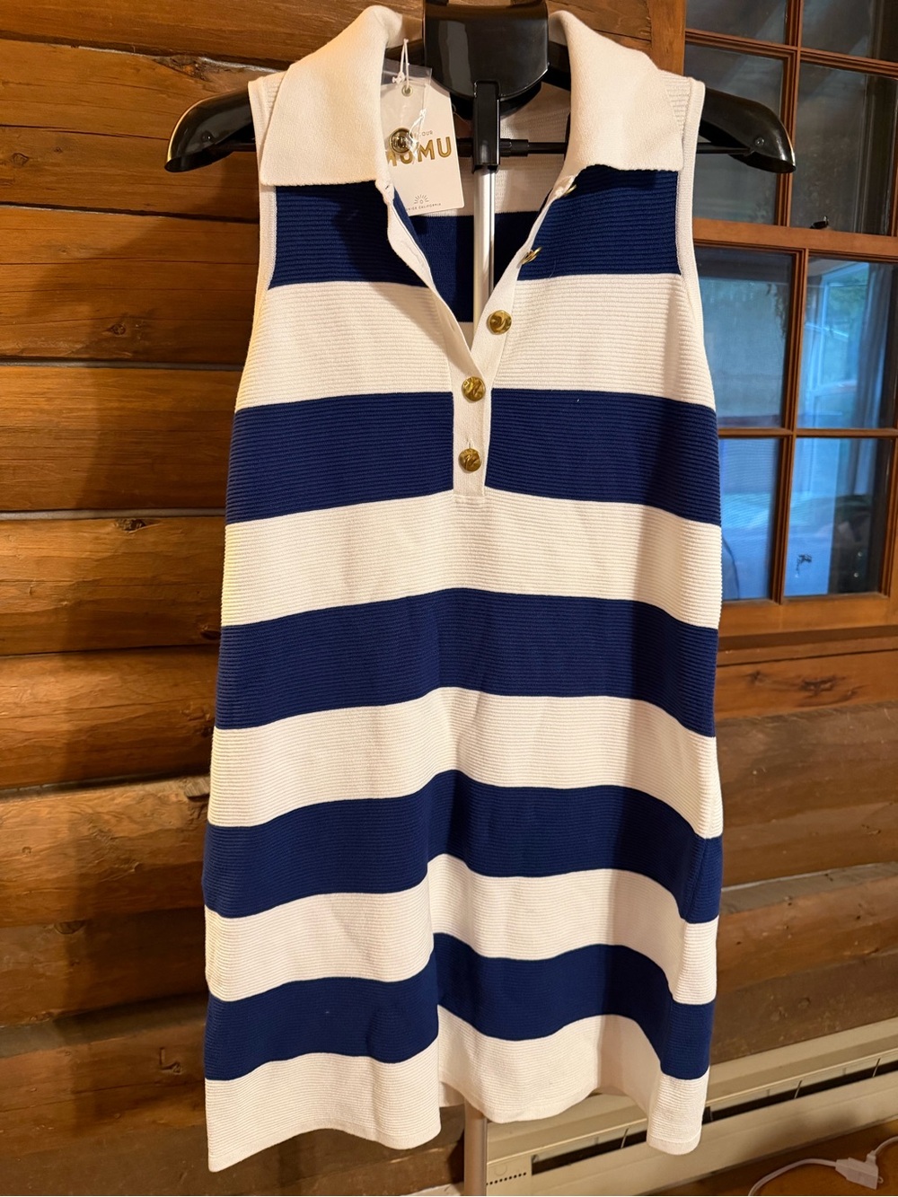Show Me Your MuMu Navy and White Striped Sleeveless Polo